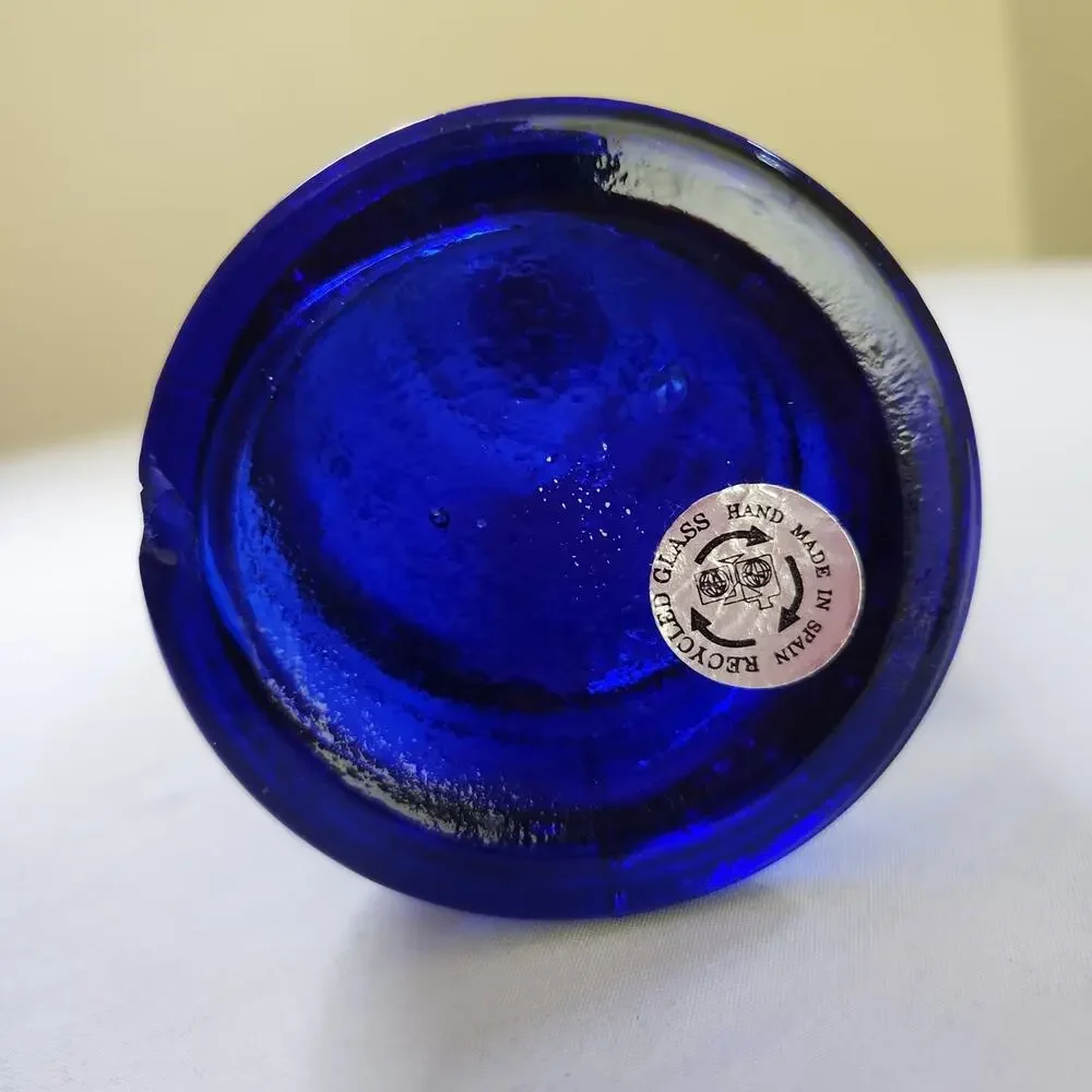 Vintage Vidrios San Miguel Cobalt Blue Glass Bottle Made in Spain 100% Recycled